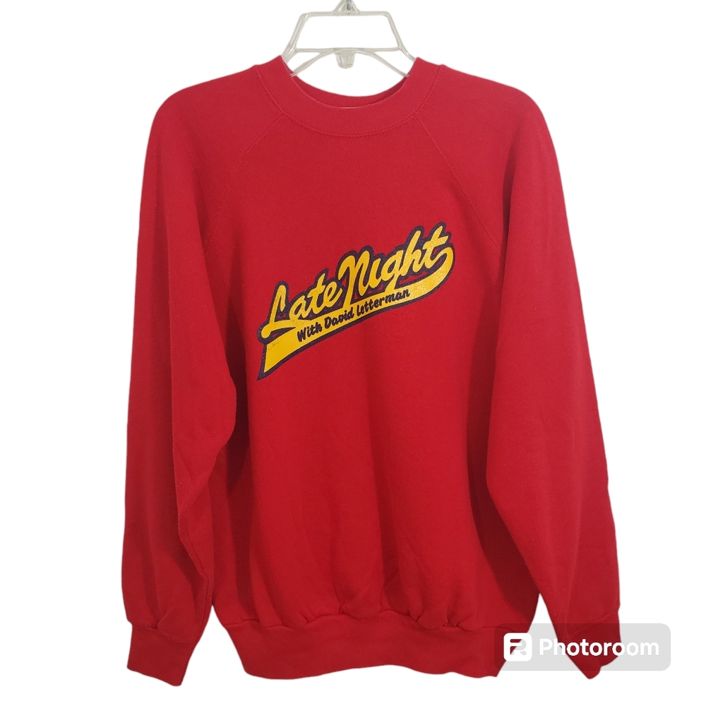 Vintage Late Night with David Letterman Sweatshirt Velva Sheen Red TV Size XL